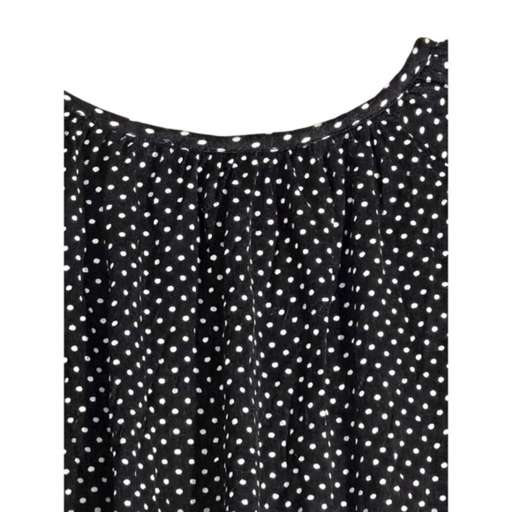 Michael Kors Black Polka Dot Round Neck 3/4 Elastic Sleeve Waist Viscose Top Lge - Picture 4 of 6